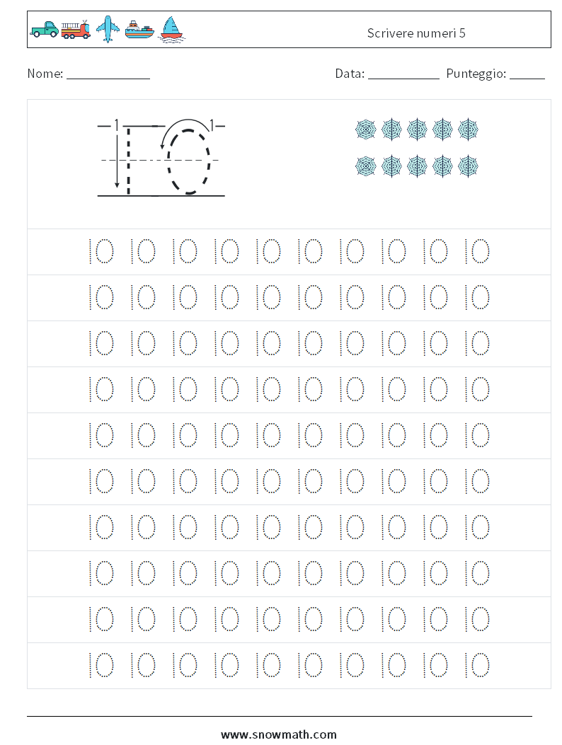 Scrivere numeri 5 Fogli di lavoro di matematica 1