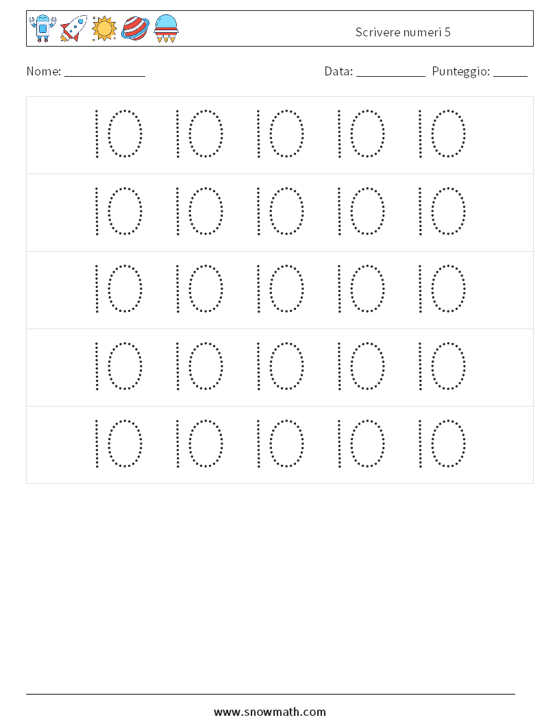 Scrivere numeri 5 Fogli di lavoro di matematica 10