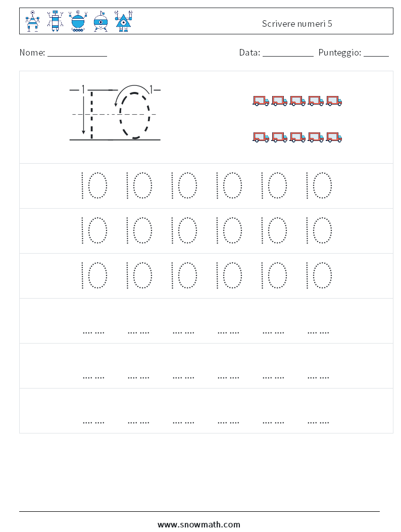 Scrivere numeri 5 Fogli di lavoro di matematica 7