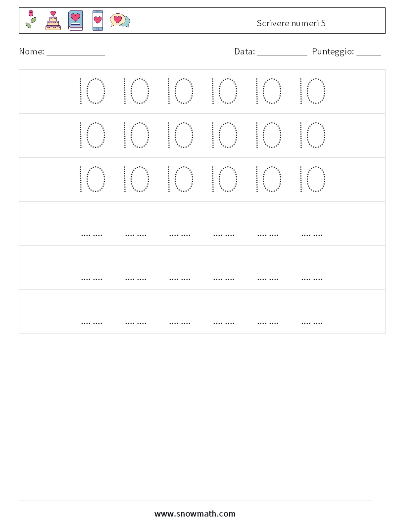 Scrivere numeri 5 Fogli di lavoro di matematica 8