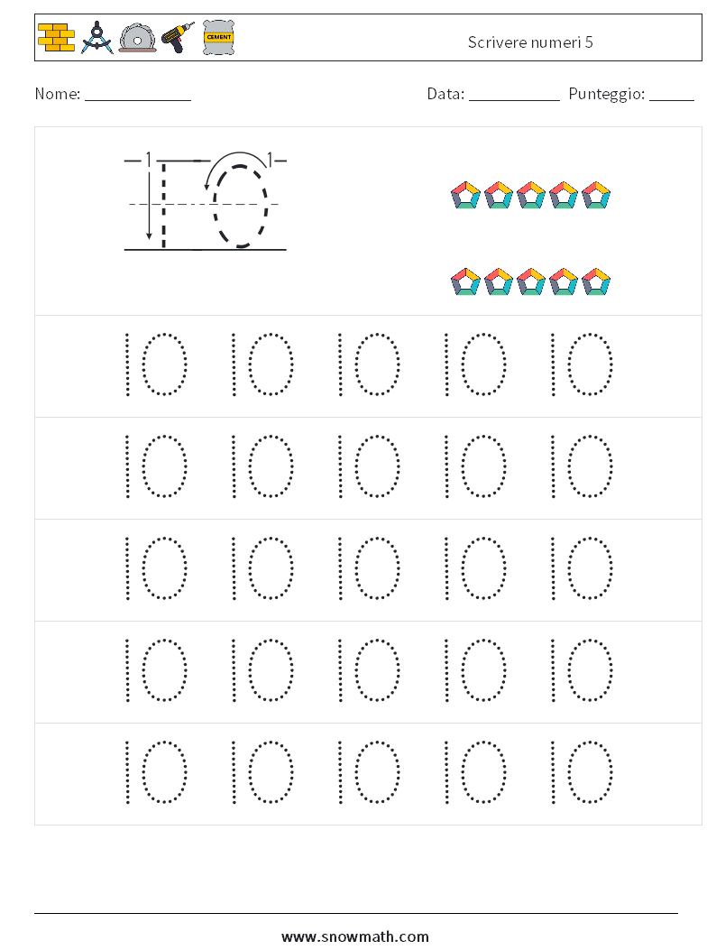 Scrivere numeri 5 Fogli di lavoro di matematica 9