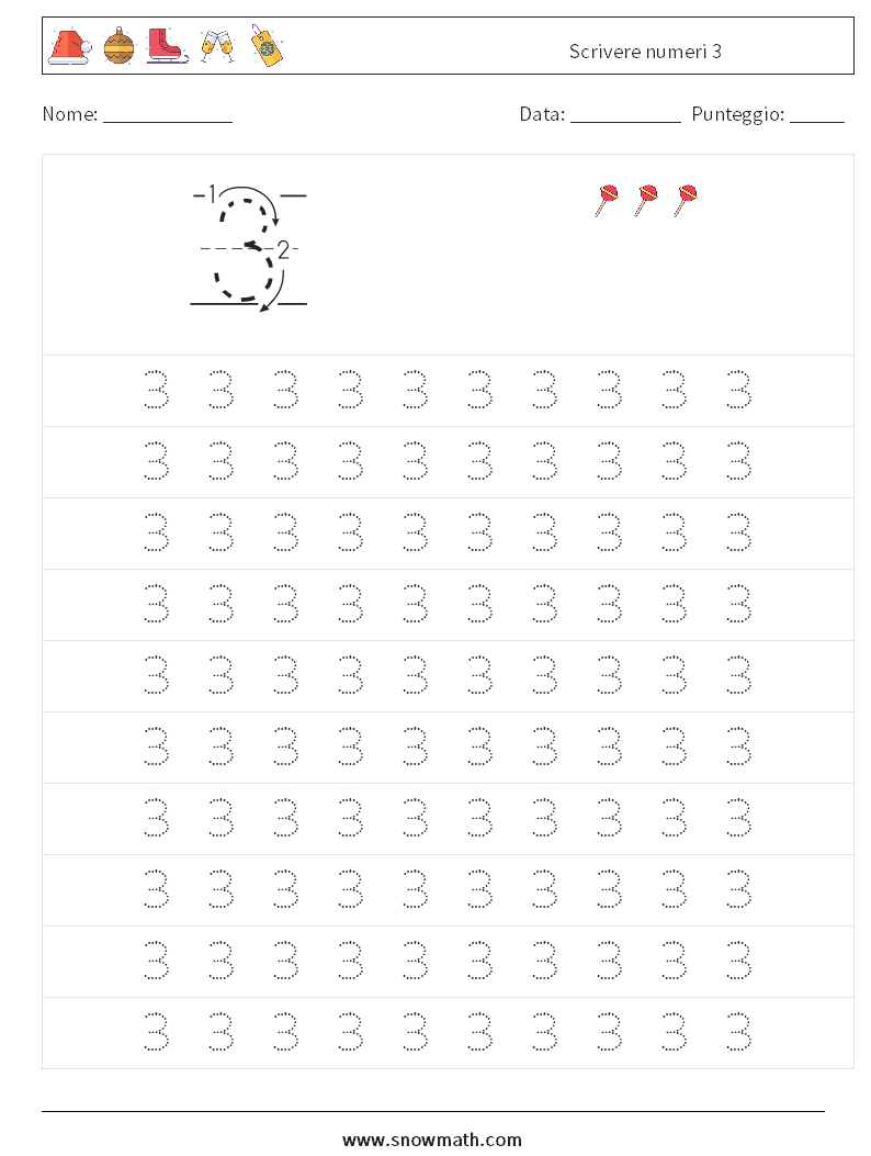 Scrivere numeri 3 Fogli di lavoro di matematica 1