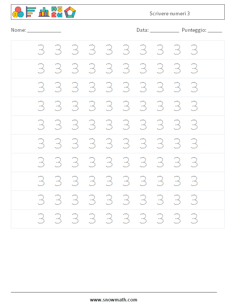 Scrivere numeri 3 Fogli di lavoro di matematica 2