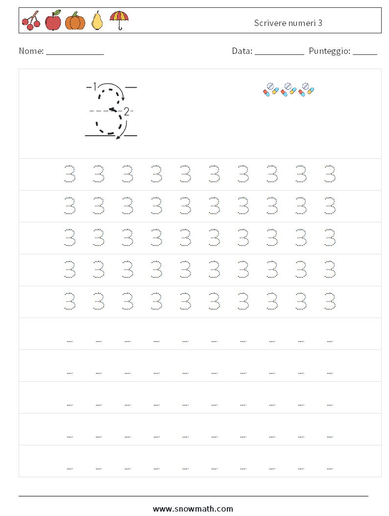 Scrivere numeri 3 Fogli di lavoro di matematica 3