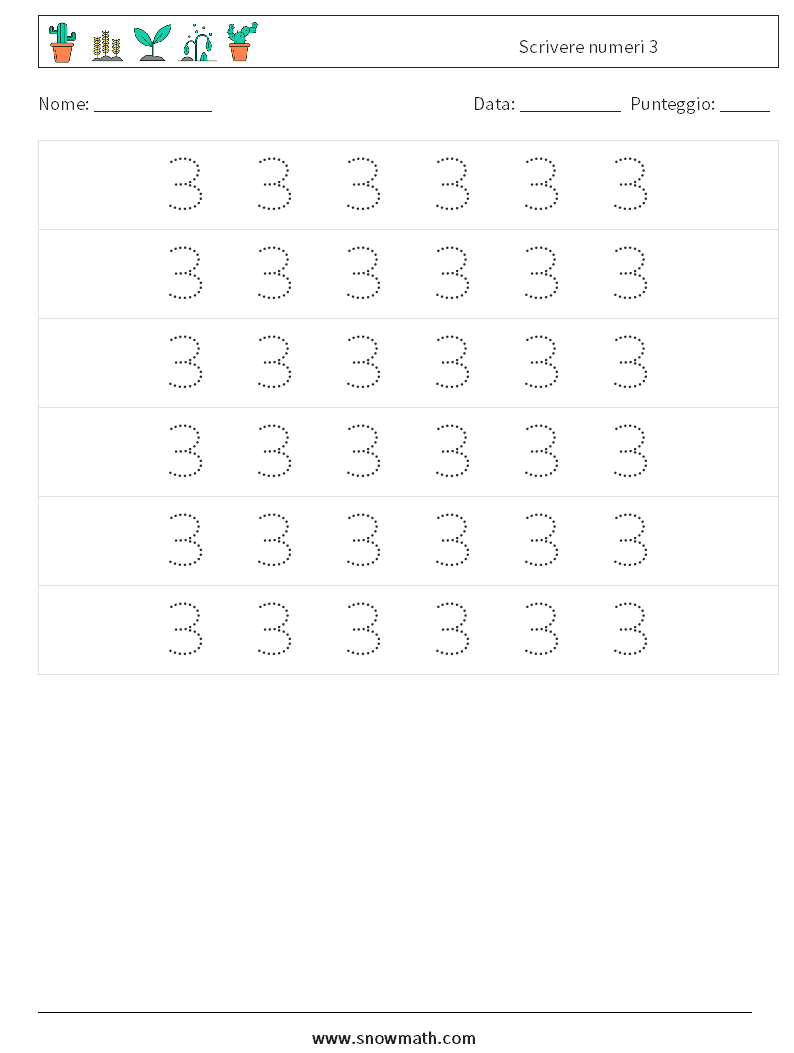 Scrivere numeri 3 Fogli di lavoro di matematica 6