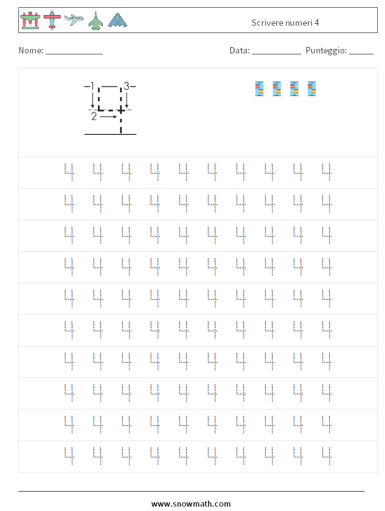 Scrivere numeri 4 Fogli di lavoro di matematica 1