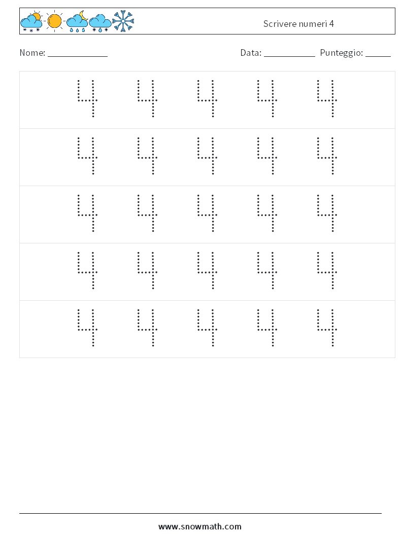 Scrivere numeri 4 Fogli di lavoro di matematica 10