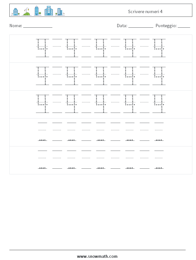 Scrivere numeri 4 Fogli di lavoro di matematica 24