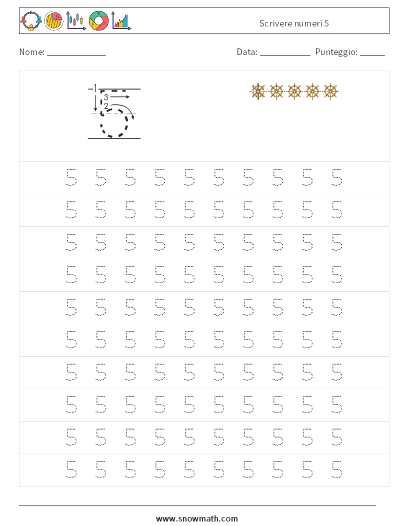 Scrivere numeri 5 Fogli di lavoro di matematica 1