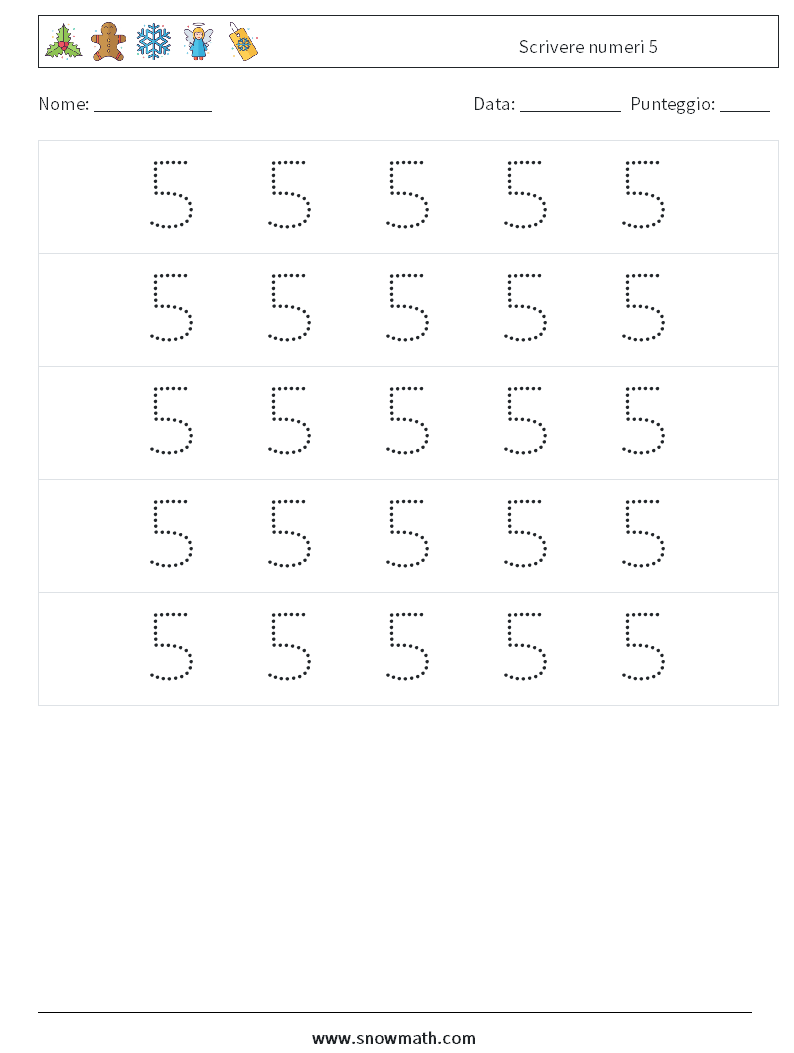 Scrivere numeri 5 Fogli di lavoro di matematica 10