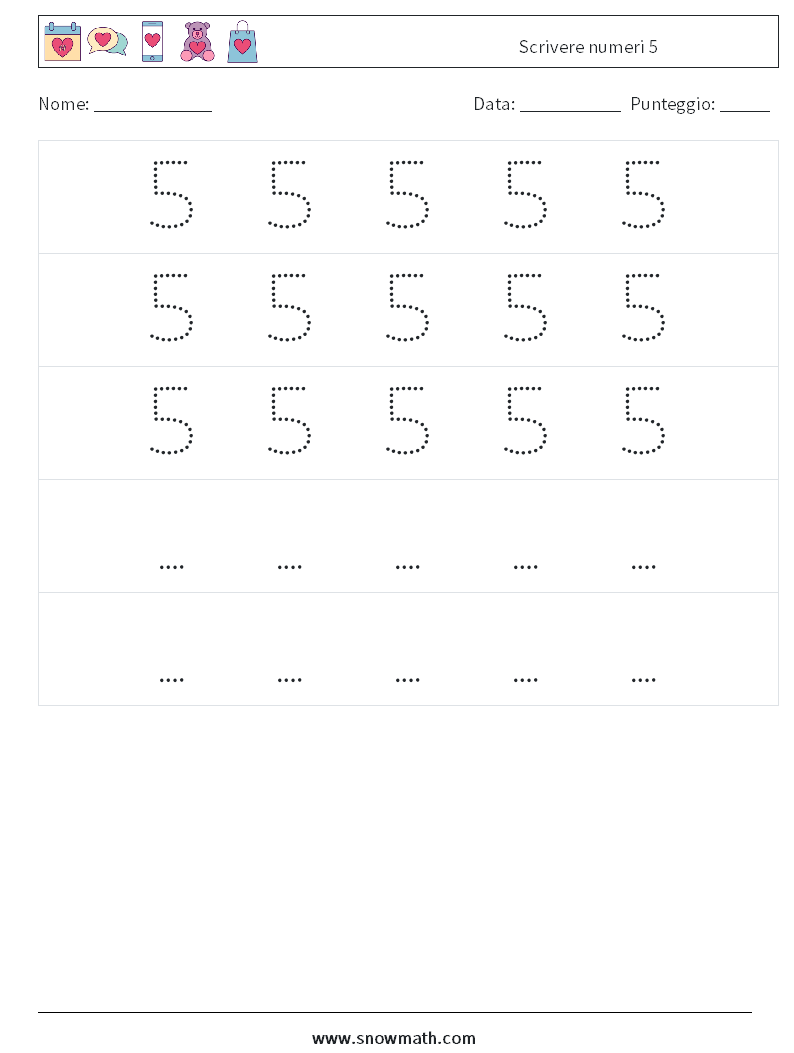 Scrivere numeri 5 Fogli di lavoro di matematica 12