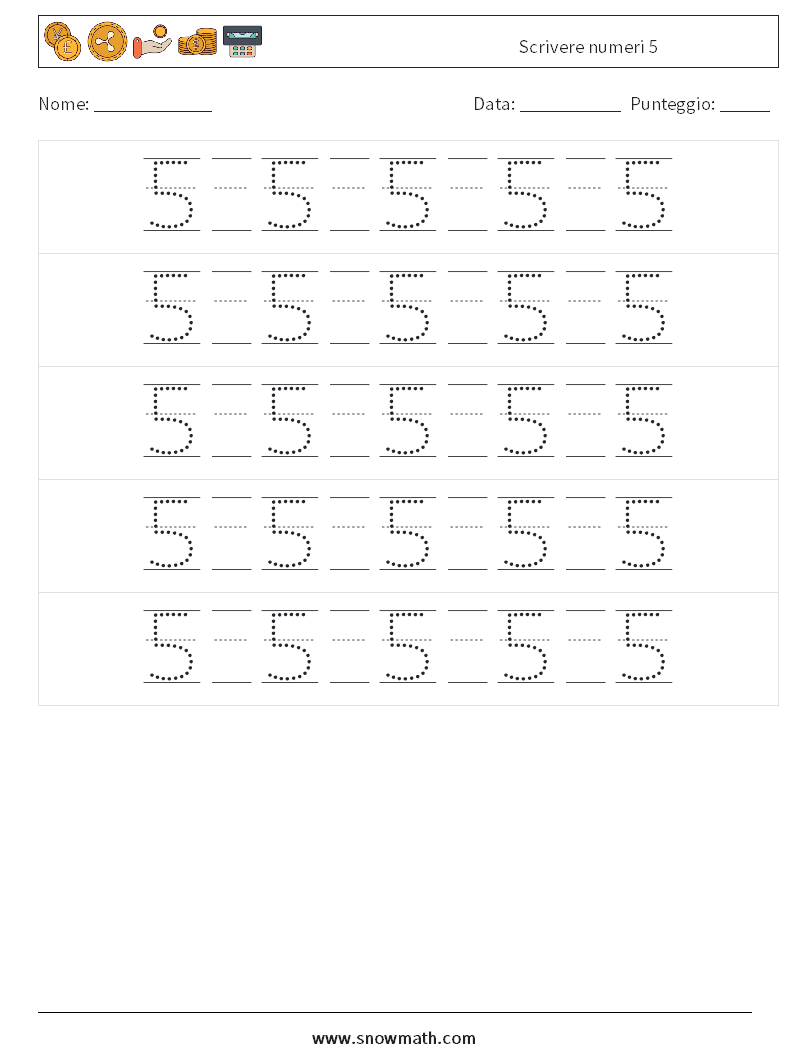 Scrivere numeri 5 Fogli di lavoro di matematica 22