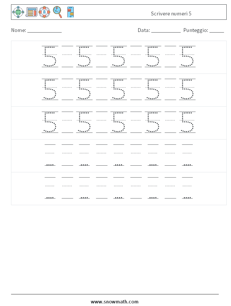 Scrivere numeri 5 Fogli di lavoro di matematica 24