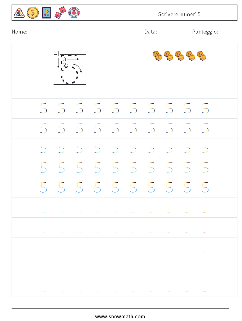 Scrivere numeri 5 Fogli di lavoro di matematica 3