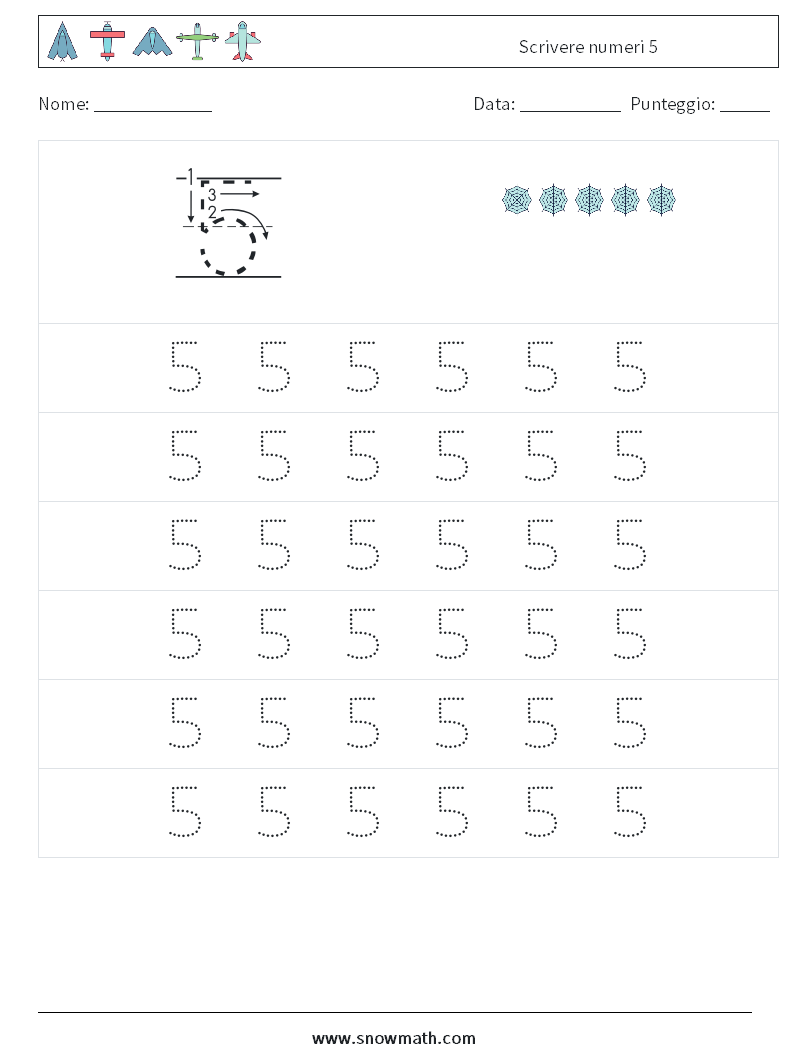 Scrivere numeri 5 Fogli di lavoro di matematica 5