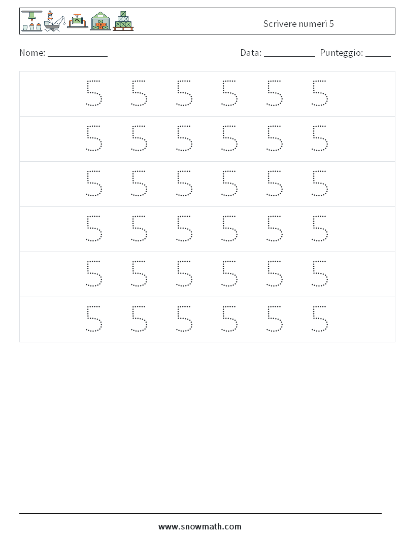 Scrivere numeri 5 Fogli di lavoro di matematica 6