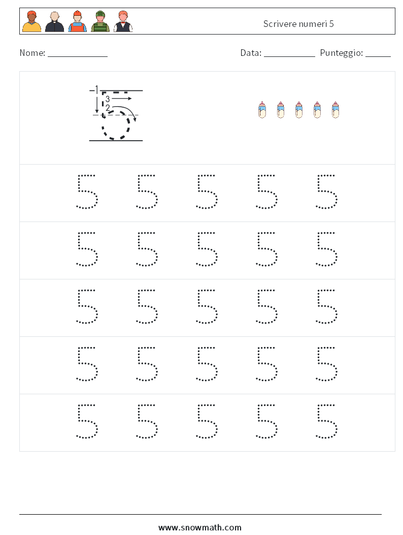 Scrivere numeri 5 Fogli di lavoro di matematica 9