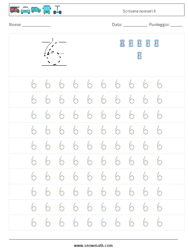 Scrivere numeri 6 Fogli di lavoro di matematica 1