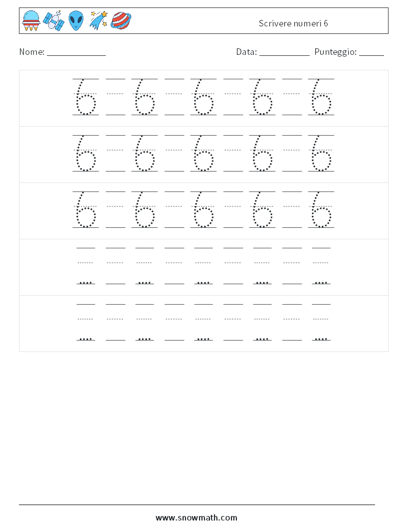 Scrivere numeri 6 Fogli di lavoro di matematica 24