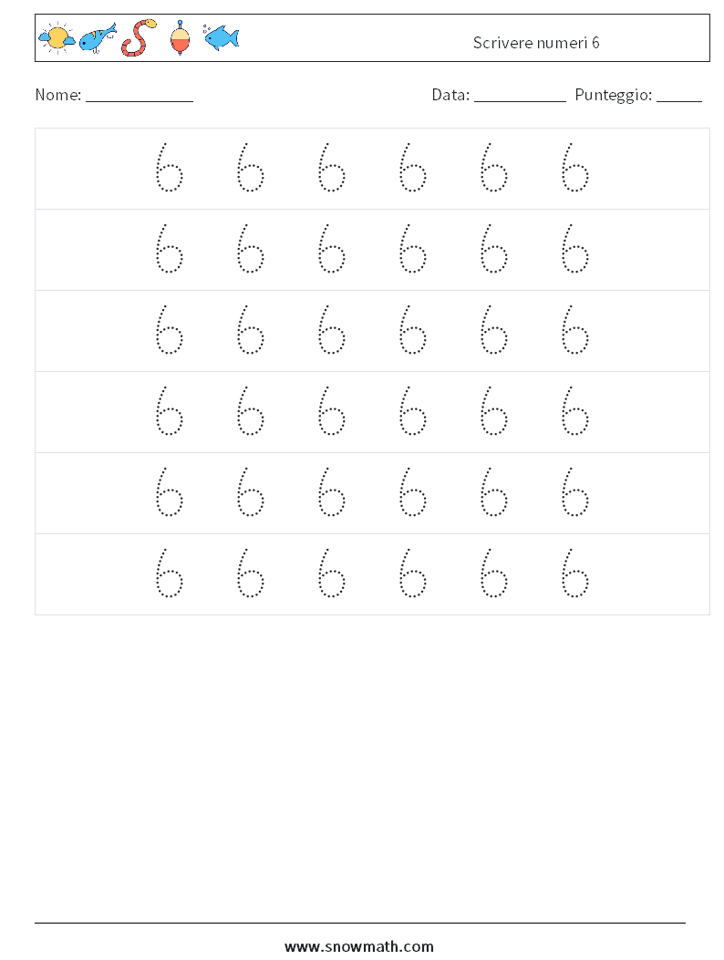 Scrivere numeri 6 Fogli di lavoro di matematica 6