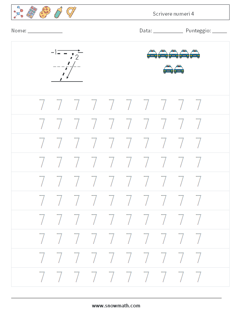 Scrivere numeri 4 Fogli di lavoro di matematica 1