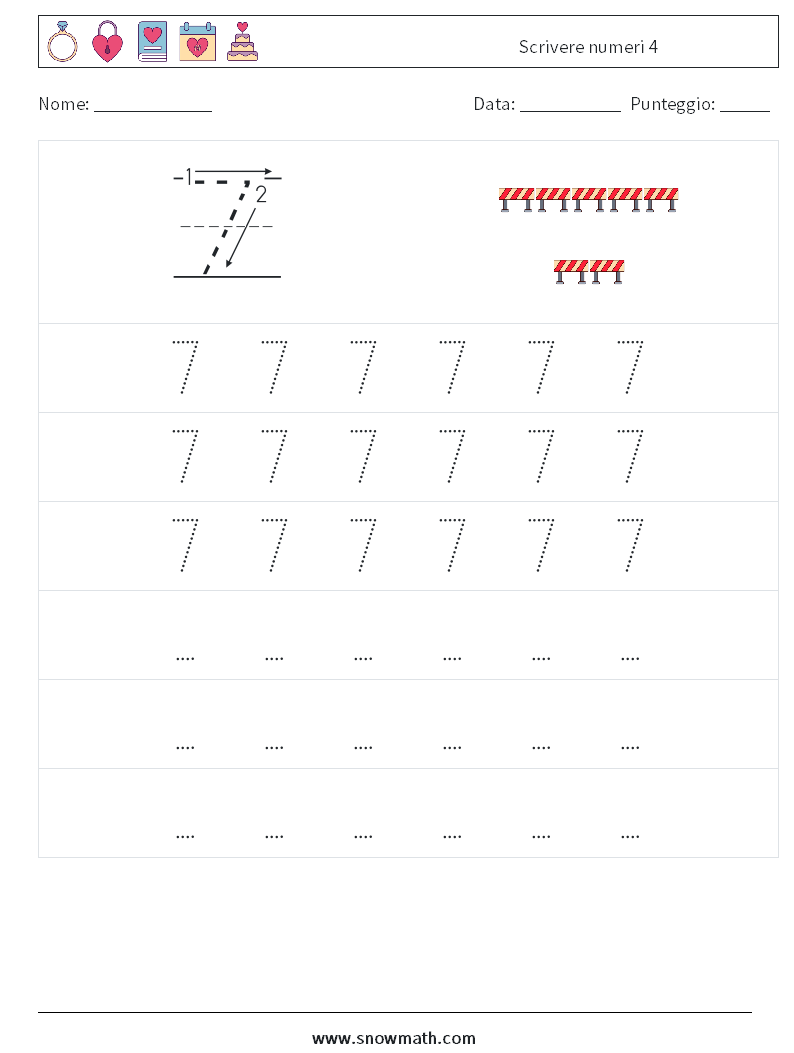 Scrivere numeri 4 Fogli di lavoro di matematica 7