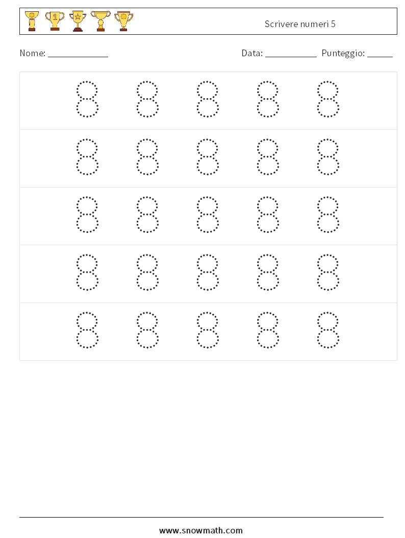 Scrivere numeri 5 Fogli di lavoro di matematica 10