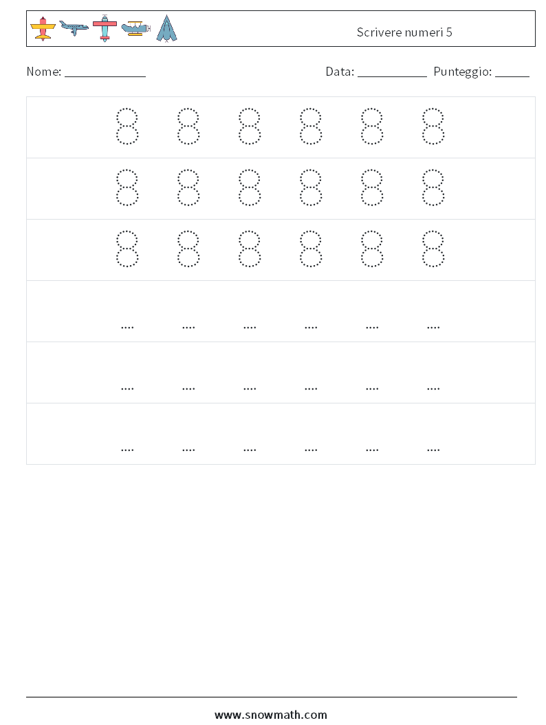 Scrivere numeri 5 Fogli di lavoro di matematica 8