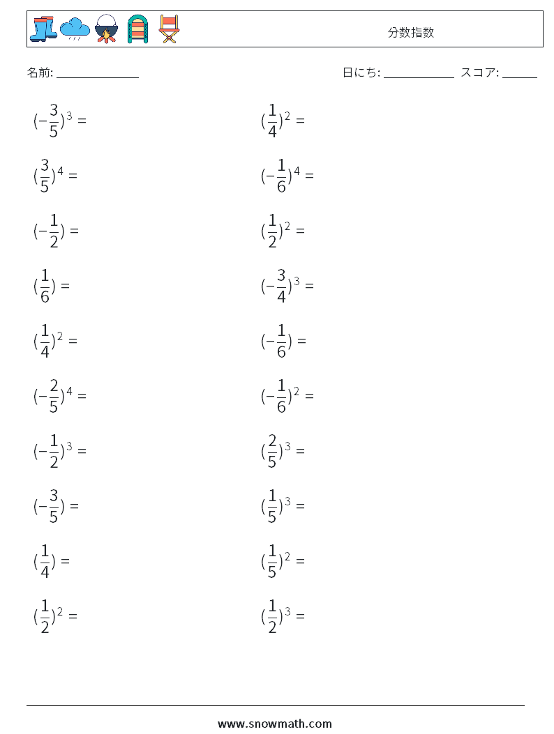 分数指数 数学ワークシート 1