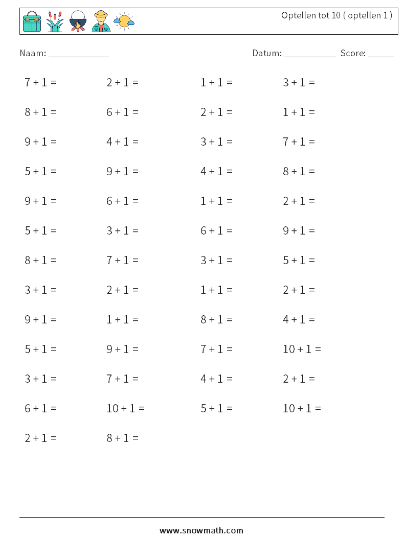 (50) Optellen tot 10 ( optellen 1 ) Wiskundige werkbladen 5