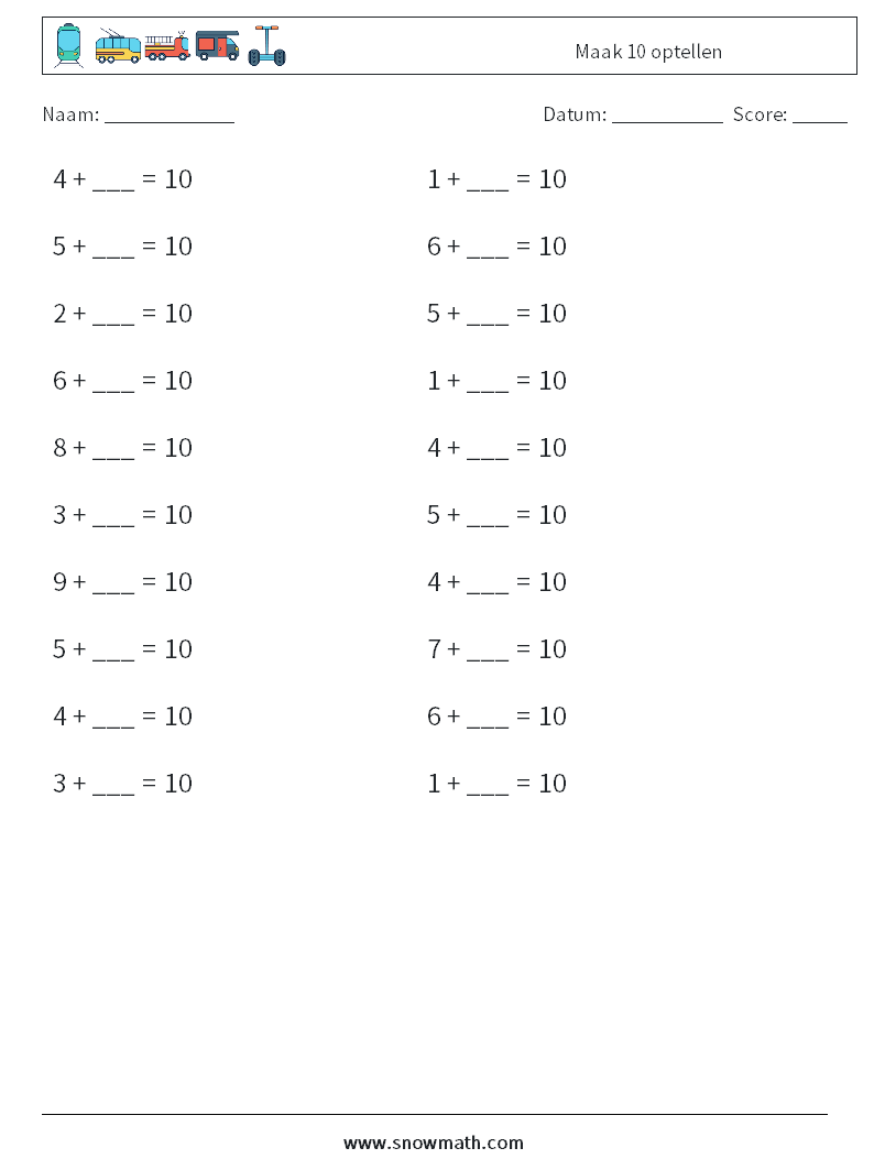 (20) Maak 10 optellen Wiskundige werkbladen 9