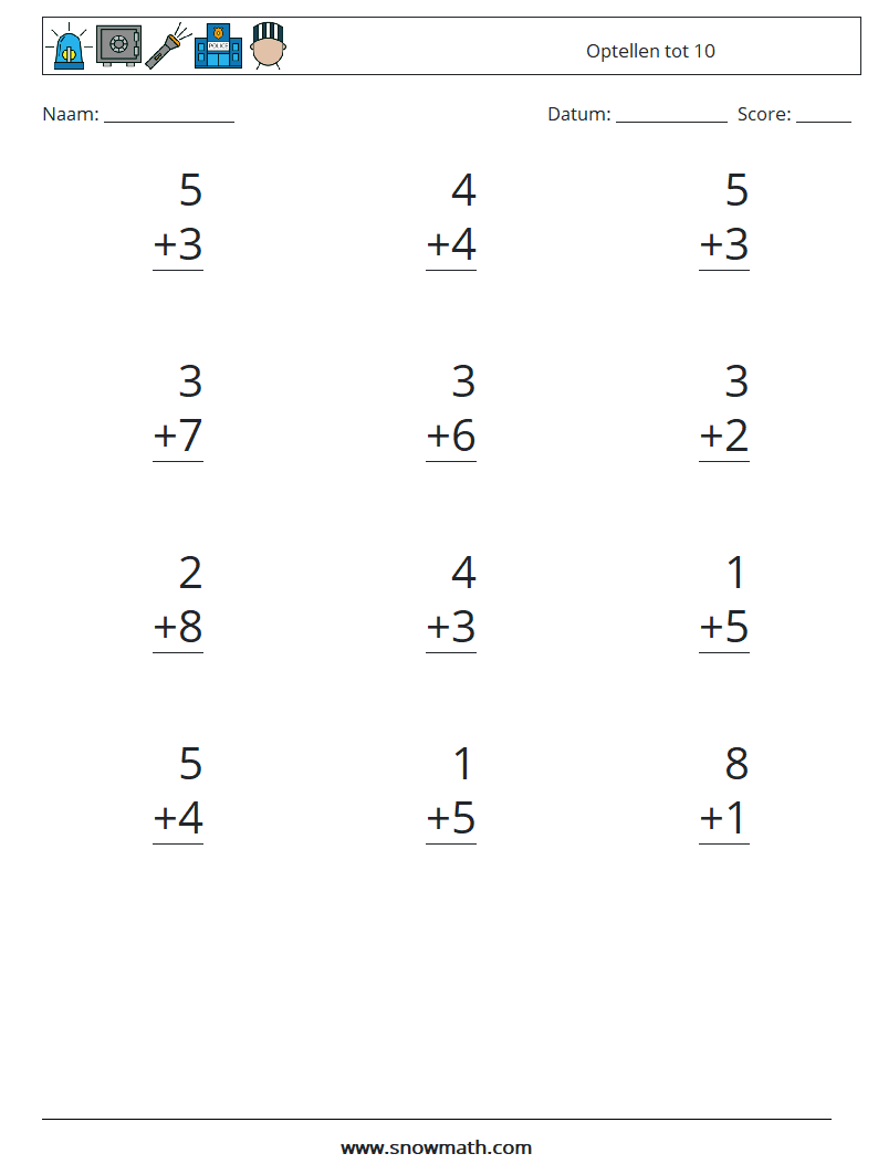 (12) Optellen tot 10 Wiskundige werkbladen 4