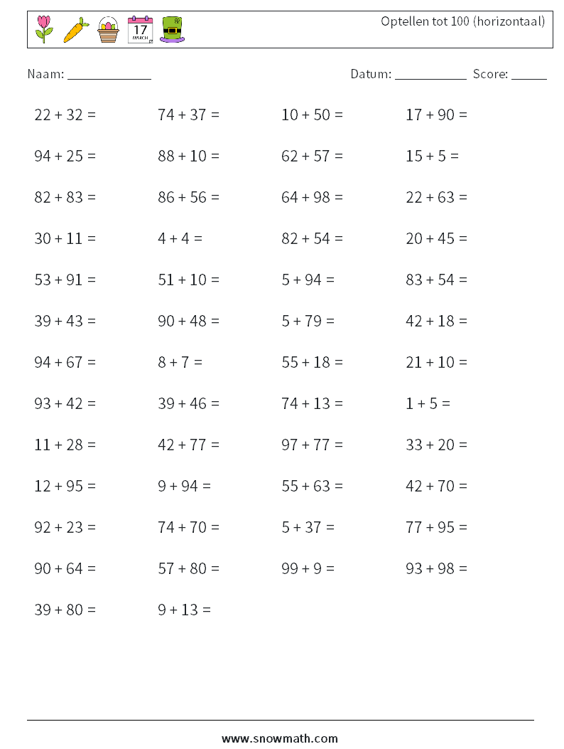 (50) Optellen tot 100 (horizontaal)