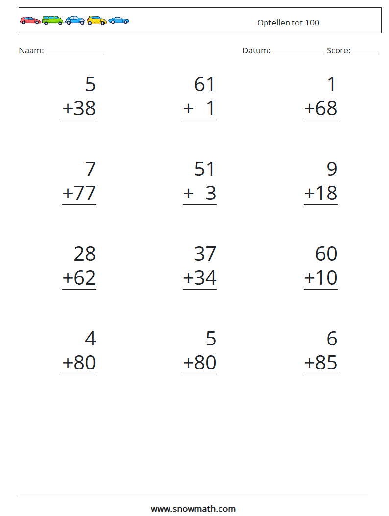 (12) Optellen tot 100 Wiskundige werkbladen 14