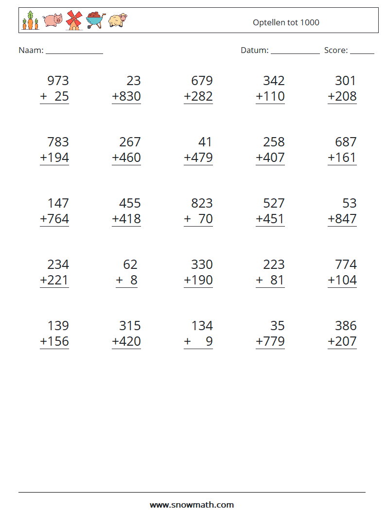 (25) Optellen tot 1000