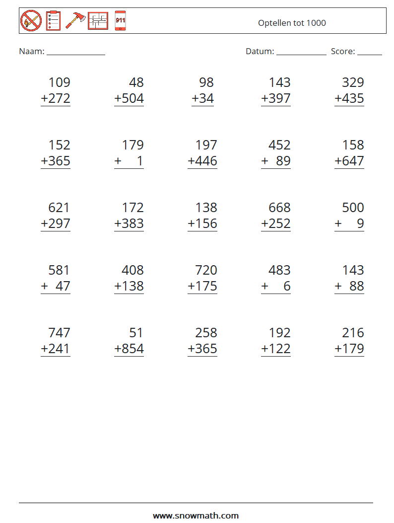 (25) Optellen tot 1000 Wiskundige werkbladen 15