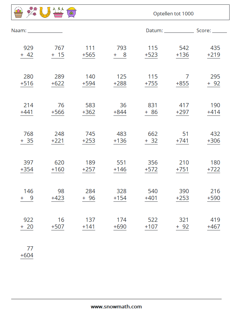 (50) Optellen tot 1000