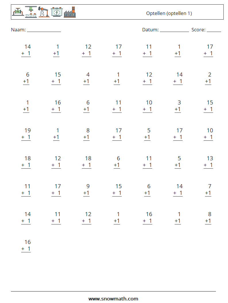 (50) Optellen (optellen 1) Wiskundige werkbladen 11