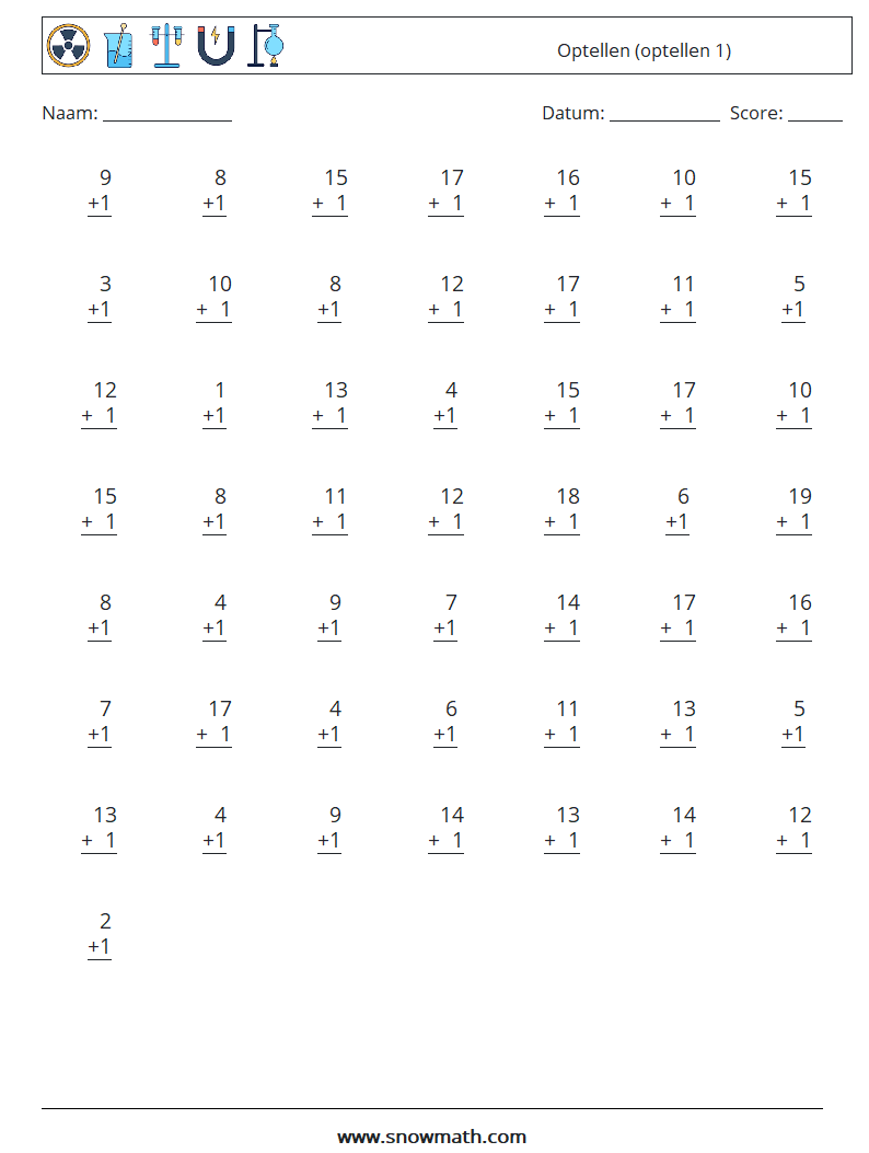 (50) Optellen (optellen 1) Wiskundige werkbladen 13