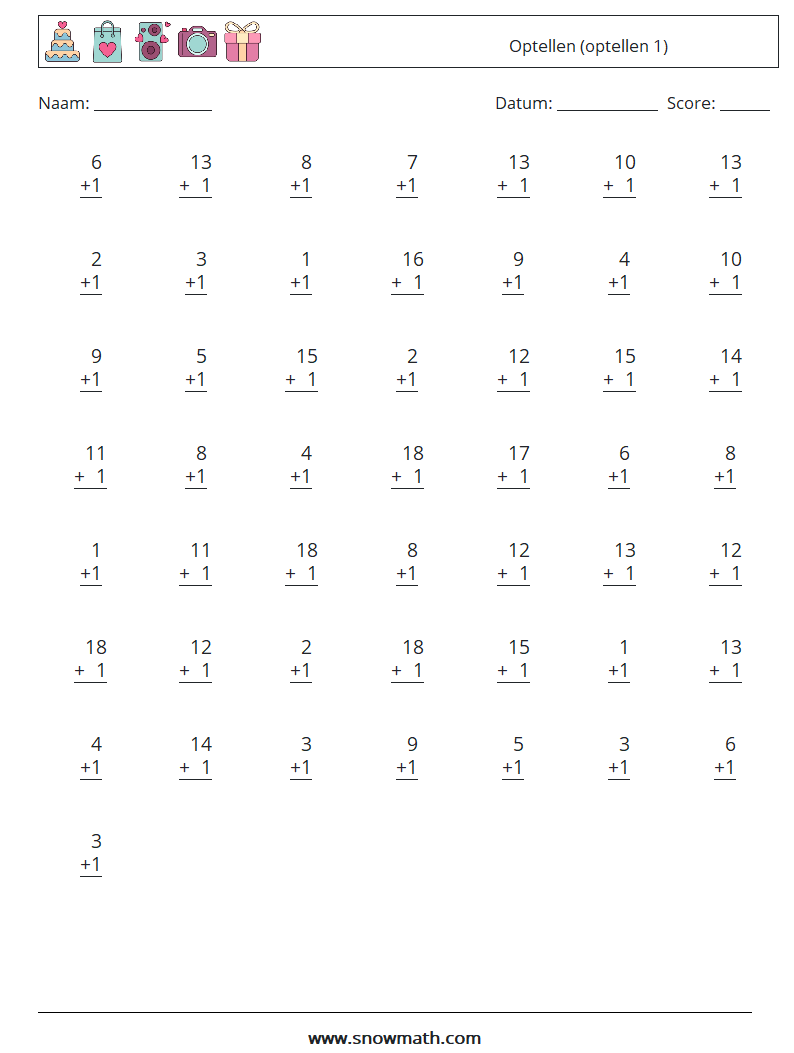 (50) Optellen (optellen 1) Wiskundige werkbladen 2