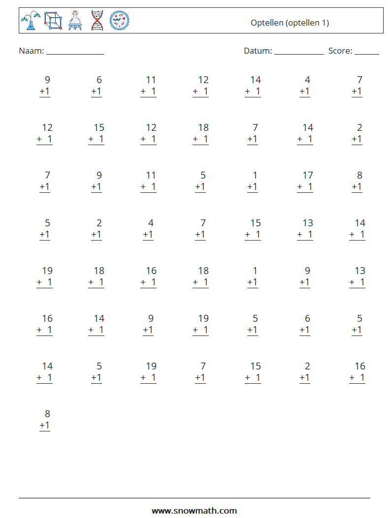 (50) Optellen (optellen 1) Wiskundige werkbladen 3