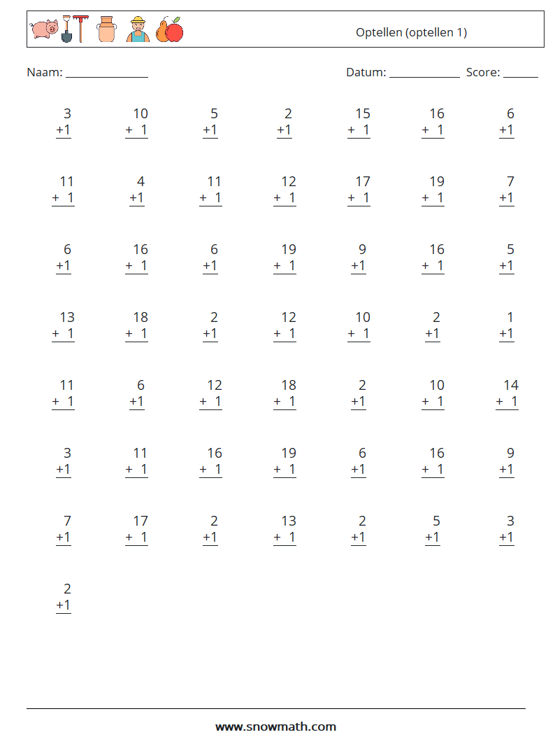 (50) Optellen (optellen 1) Wiskundige werkbladen 8