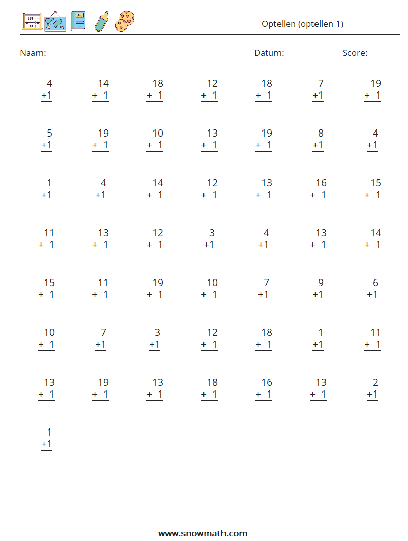 (50) Optellen (optellen 1) Wiskundige werkbladen 9