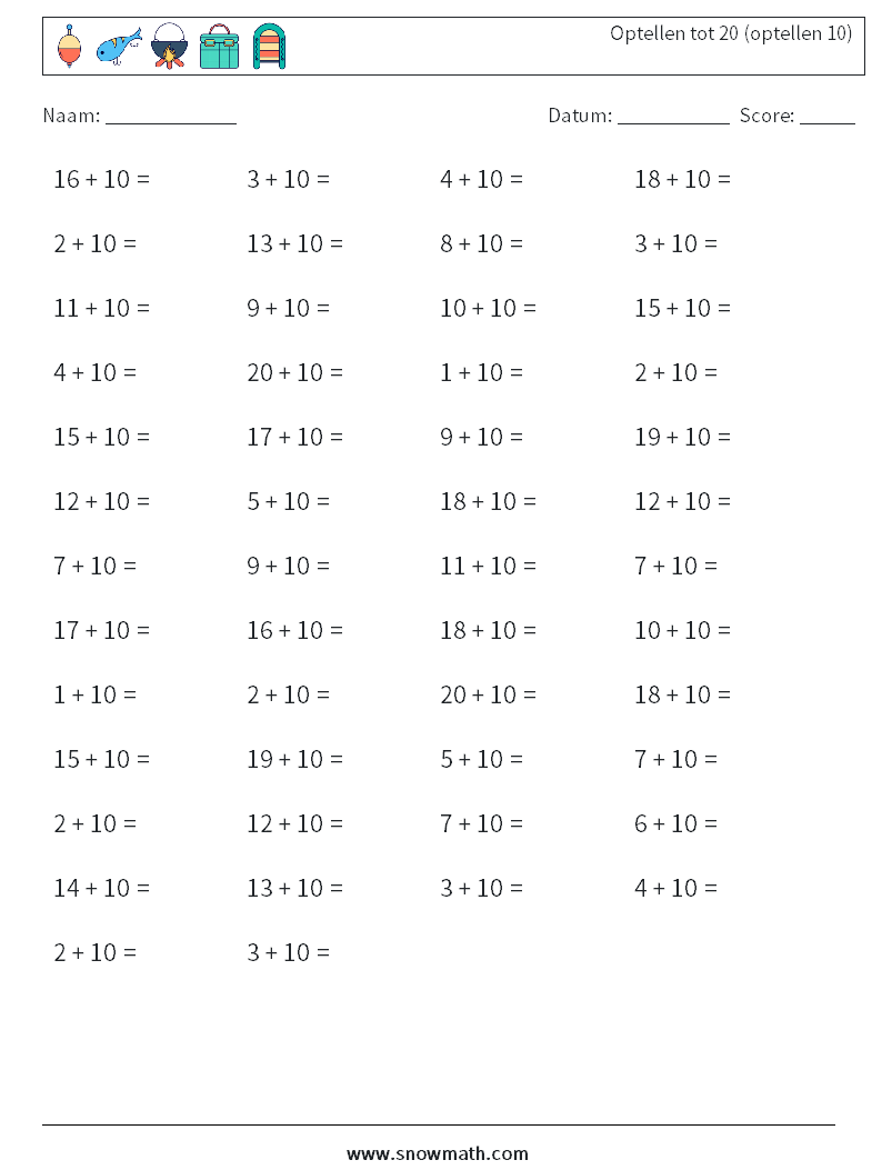 (50) Optellen tot 20 (optellen 10)