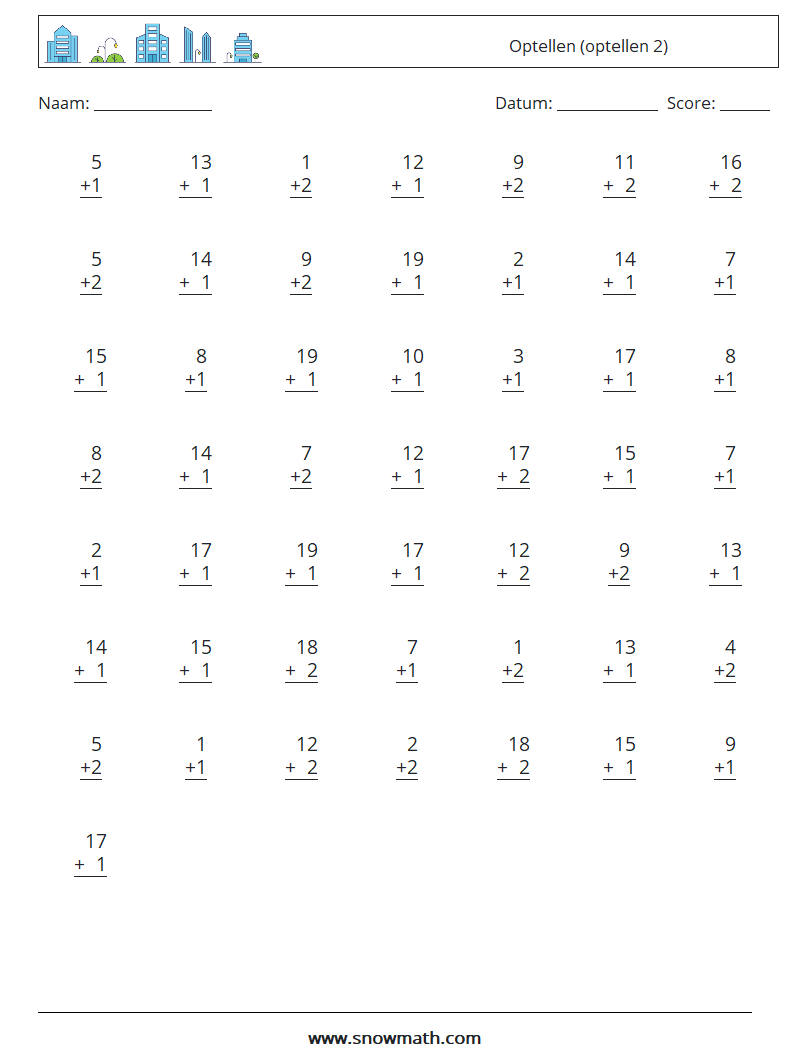 (50) Optellen (optellen 2) Wiskundige werkbladen 14