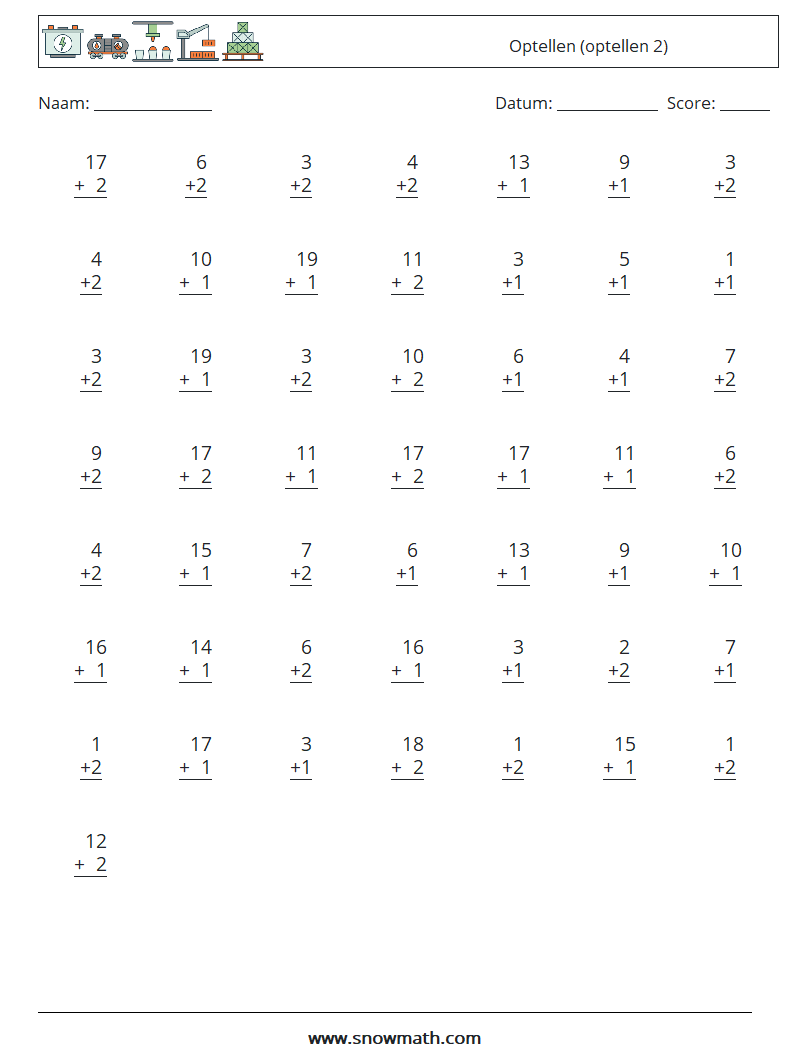 (50) Optellen (optellen 2) Wiskundige werkbladen 18