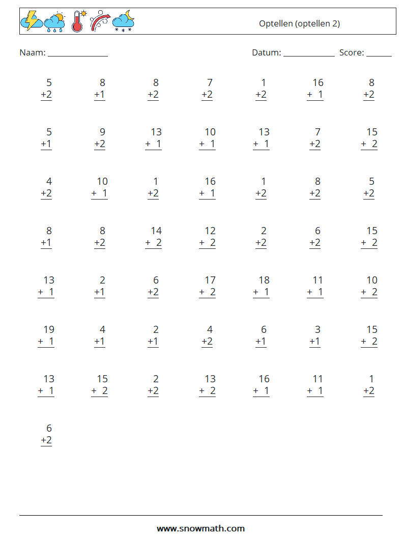 (50) Optellen (optellen 2) Wiskundige werkbladen 4