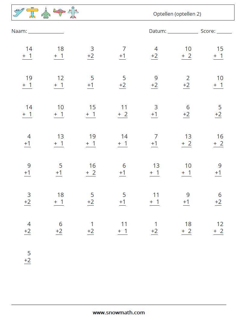 (50) Optellen (optellen 2) Wiskundige werkbladen 6