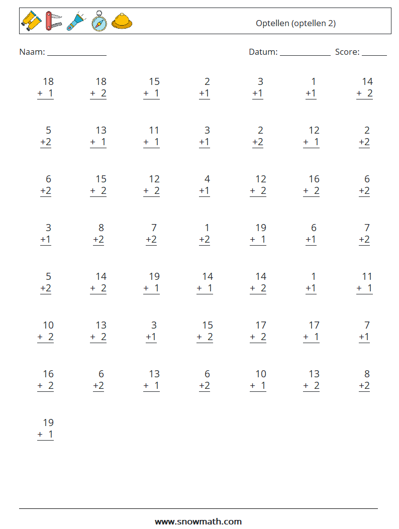 (50) Optellen (optellen 2) Wiskundige werkbladen 9