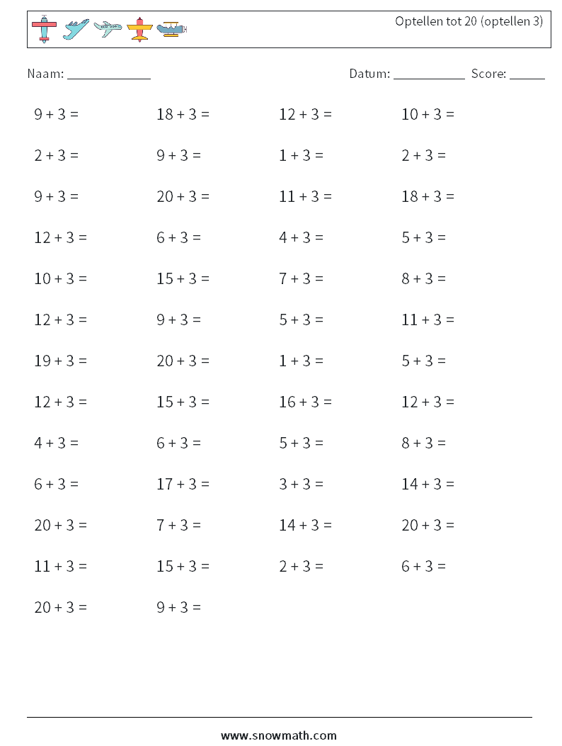 (50) Optellen tot 20 (optellen 3)